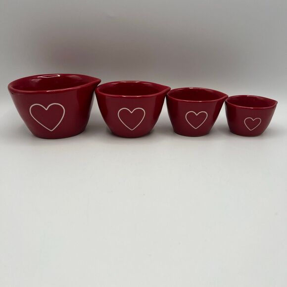 New Rae Dunn Red with White Heart Valentine's Measuring Cup Set of 4 - Picture 1 of 8